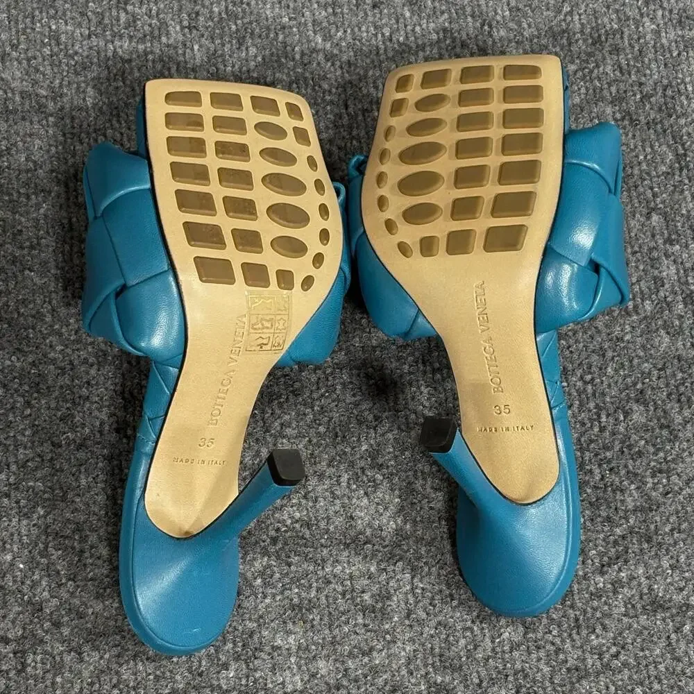 Bottega Veneta Sandals Womens 35 Blue Lido Intrecciato Leather Mules Slide Heels